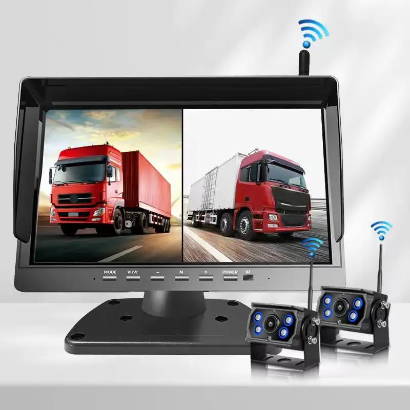10.1 Inch 2CH Digital Wireless Backup Camera System AHD Monitor Built-in DVR Waterproof Reverse Camera for Truck Van Trailer