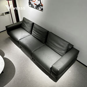 Muebles Modernos para Sala de Estar, Sofá Seccional Tapizado en Cuero Genuino, Grande, para Interiores, de 1, 2 y 3 Plazas, en Gris Plateado y Gris Claro - Product Image 3