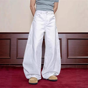 American Retro White Scimitar <b>Jeans</b> for Men High Street Niche Large Pocket Loose Harem Pants with High Waist - Product Image 1