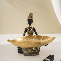Boîte de rangement en résine, figurine femme africaine, décoration d'intérieur, plateau à clés, ornement pour salon, bureau