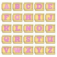 Venta al por mayor de dijes italianos de acero inoxidable de 9 mm con letras del alfabeto inglés A-Z en rosa, ideales para pulseras, joyería de moda DIY para mujeres y hombres.