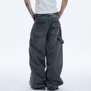 Jeans de Mezclilla a Rayas para Hombre, Estilo Hip Hop, de Pierna Ancha, con Logotipo Personalizado al por Mayor, Servicio OEM - Product Image 2