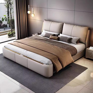 Barato Luz de lujo estilo Post Modern Villa nórdica doble la cama moderna minimalista cuero cama conjunto de muebles para Hotel - Product Image 1