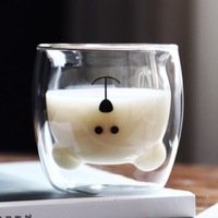 Tasse à café personnalisée en verre borosilicate double paroi isolée, transparente, résistante à la chaleur et sans plomb, motif ours