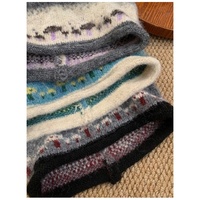 Gorro de Punto Acanalado Jacquard Vintage con Pompón, Estilo Fair Isle, Cálido y Versátil para Mujer