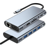 11 in 1 HUB USB C Multiport Adapter Dengan 2 HD 4K 30Hz 4 USB 3.0 Hub 3.5MM AUX 11 Port Dock Station untuk Laptop Splitter