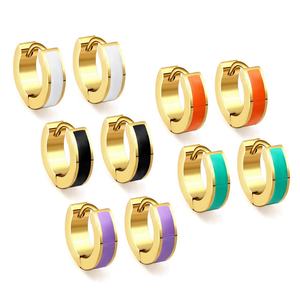 Trendy Daily Wear Minimalist Huggie <b>Hoop</b> <b>Earrings</b> <b>Fashionable</b> Stainless Steel Jewelry 18K Gold Plated Color Mix Enamel <b>Earrings</b> - Product Image 3