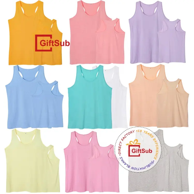 High Quality Sublimation Polyester Tank Top American Size Solid Pastel Color Racer Scrunch Back Women Lady Tank Top