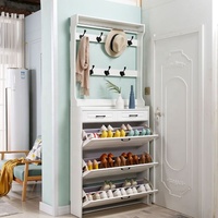 Meuble à chaussures blanc ultra-fin de style français avec porte-chapeaux, armoire de rangement à chaussures rabattable autoportante pour la maison
