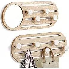 Perchero de madera con espejo y ganchos, montado en la pared para recibidor, dormitorio, sala de estar, estante de almacenamiento extraíble - Product Image 5