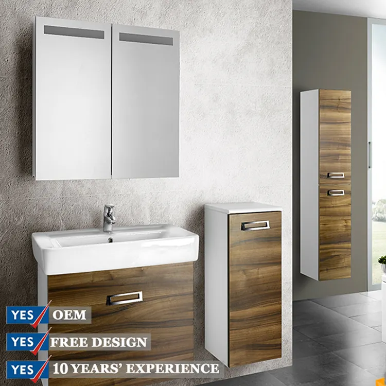 Modern ahşap tahıl pvc levha banyo vanity entegre lavabo ve tezgah