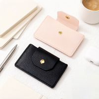 Mini pochette de carte d'identité à bouton-pression en cuir Pu souple pour affaires et voyages simples