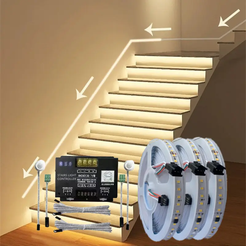 Smart Voice Control Copper LED Stair Light with Motion Sensor Warm White Running Water Flow Effect
