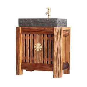 Mueble de Baño Moderno de Madera de Olmo Macizo con Granito Ecológico, Garantía de 5 Años, Lavabo Cuadrado con Grifo Monomando - Product Image 1