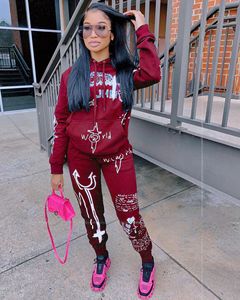 Graffiti Streetwear inverno caldo due pezzi Set tuta donna donna felpe con cappuccio + pantaloni da donna abbinati completi felpe - Product Image 4