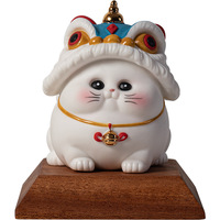 Petite figurine en céramique style chinois, Danse du lion et Chat porte-bonheur, Décoration mignonne pour salon, bureau et voiture