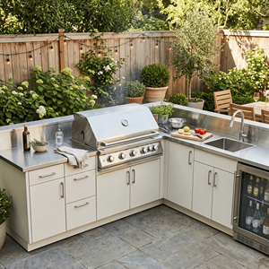 ตู้ครัวกลางแจ้งสแตนเลสกันแมลงรุ่นใหม่ ทนทาน แข็งแรง พร้อมอ่างล้างจานสำหรับสวน - Product Image 1