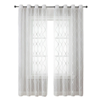 Rideaux en polyester KOUFALL blancs, transparents, brodés, à œillets, style damassé moderne, 84 pouces de long, lot de 2 panneaux, avec tringle occultante