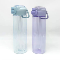 Bouteille d'eau en plastique Tritan, étanche, avec couvercle à clapet, paille remplaçable, pour course à pied et sports de plein air