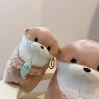 Mignon dessin animé loutres tenant poisson tissé en peluche pendentif porte-clés-élégant léger écologique école et sac à dos accessoire