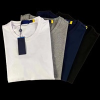 Kaos Katun Murni 100% Rajutan Musim Panas Lengan Pendek Model Amerika untuk Pria Wanita Bordir Kerah Polos Longgar