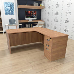 Fabbrica Custom Design moderno scrivania da ufficio durevole <span class=keywords><strong>a</strong></span> forma di L <span class=keywords><strong>tavolo</strong></span> del Computer in legno con facile montaggio e armadio - Product Image 2