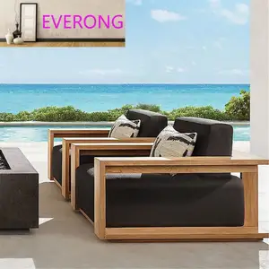 Sofá de madeira de teca premium sustentável, luxuoso e moderno, com garantia de qualidade, para uso ao ar livre, mesmo subaquático