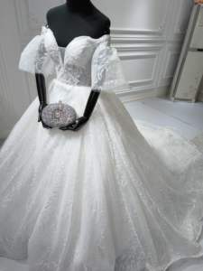 S0490G Nuevas mangas de burbuja de Venta caliente Son bollos de correa delgada Falda abullonada de gran tamaño Vestidos de novia de alto nivel - Product Image 4