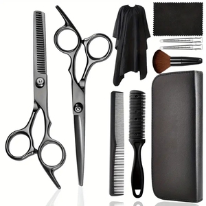 Lot de 10 ciseaux professionnels pour la coupe de cheveux, ciseaux à effiler, rasoir à cheveux, peigne, pinces, cape et étui pour coiffure - Product Image 6