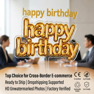 MOYI Decorazione per Torta in Acrilico con Effetto Palloncino 3D, Topper Dorato Metallizzato 'Buon Compleanno', Forniture per Feste, Vendita Diretta dalla Fabbrica - Product Image 5