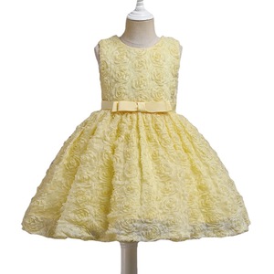Vestido de niña con flores de rosas amarillas para niños, vestido de princesa de tul con cuello redondo para fiesta de boda - Product Image 5