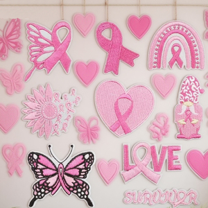 Các bản vá thêu ruy băng màu hồng với long lanh, truyền nhiệt và Phù Hiệu mũ thêu bằng sắt - Product Image 2