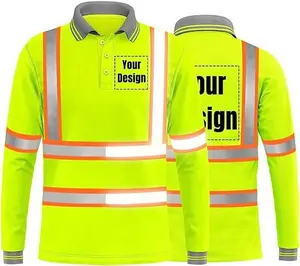 Kaus seragam konstruksi lengan panjang kaus keamanan jalan pria reflektif hi vis logo kustom