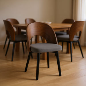 Sedia da Pranzo Moderna Homeera in Noce con Rivestimento in Tessuto Grigio e Gambe in Metallo, Arredamento per la Casa 46x53x77cm - Product Image 2