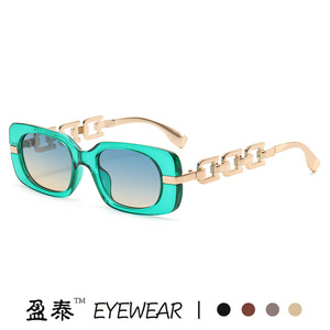 Yingtai Eyewear <b>Square</b> Chain <b>Sunglasses</b> Black Frame Gold Metal UV400 Women's Sun Glasses - Product Image 5