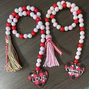 Valentine's Day Wood <b>Bead</b> Garland with Tassels Sweet Love Heart Wooden Sign for Farmhouse Tier Tray Decorations - Product Image 5