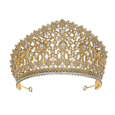 Guangzhou Fucun jewelry Bride Wedding Hair Accessories Gold Crown Headdress Queen Princess Tiara