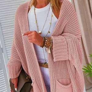 Dropshipping Solid Color Casual Long Sleeve Sweater <b>Cardigan</b> Women Knit Fashion - Product Image 1