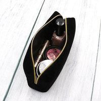 Sac de maquillage pliable en nylon avec fermeture éclair, personnalisable avec logo, en velours, pour femme, grand, petit, doré, idéal pour les voyages et comme cadeau