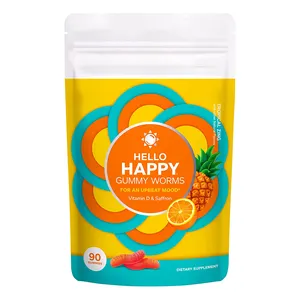 Organic Happy Gummy Worms with Vitamin D & Saffron Adult Chewable Supplement for Mood Balance Support Healthcare Supplements