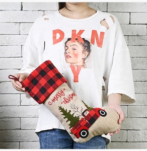 <b>Red</b> Black Buffalo Check <b>Christmas</b> Truck Series Embroidery <b>Stocking</b> Polyester 46x23cm <b>Christmas</b> Decorations - Product Image 3