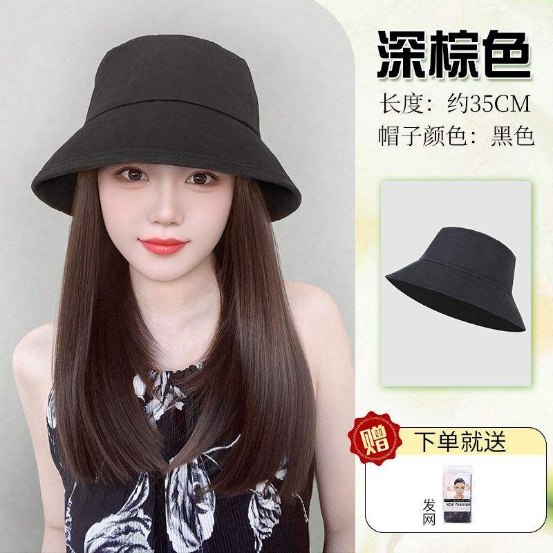 Sombrero de pescador negro [marrón oscuro] pelo hasta la clavícula