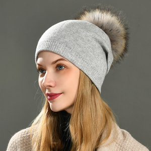 Wholesale Skull Luxury Double Layer Knit Winter Hat Fluffy Real Fur <strong>Pom</strong> <strong>Pom</strong> Soft Warm Custom Logo Slouchy <strong>Blank</strong> Adults <strong>Beanies</strong> - Product Image 1