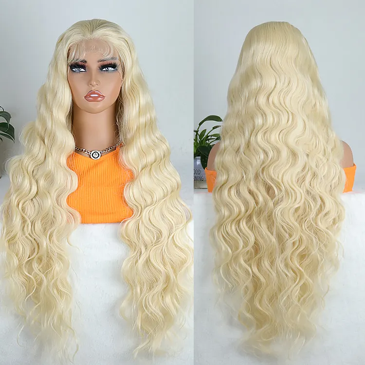 Julianna Hair Futura Fiber Groothandel Hoge Kwaliteit Hittebestendige Premium Lijmloze Krullend 613 Blonde Kant Voorkant Synthetische Pruiken
