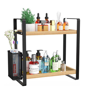 Wooden <b>Kitchen</b> Countertop Storage <b>Rack</b> Double Layer Spice Organizer With Utensil Holder For Bathroom Or <b>Kitchen</b> Use - Product Image 5