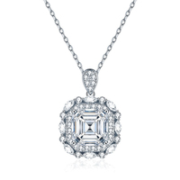 Collier pendentif Mlluki Moissanite en argent sterling 925, grand taille Asscher 5 carats, forme cube de sucre, pour femme, 10x10, ras du cou
