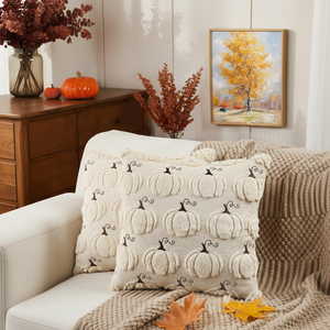 ปลอกหมอนอิง Emvency แพ็คคู่ ขนาด 18x18 นิ้ว สีเบจโทนฤดูใบไม้ร่วง ผ้าพลัฌนุ่ม ขนสัตว์เทียม ปลอกหมอนอิงตกแต่งลายฟักทองสำหรับฤดูใบไม้ร่วง - Product Image 3