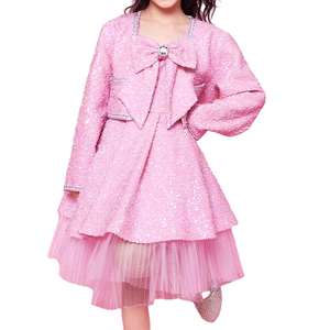 Personalizado <span class=keywords><strong>retro</strong></span> niños Bebé Rosa niñas Vestido ligero de lujo estilo arco princesa vestido con chaqueta - Product Image 1