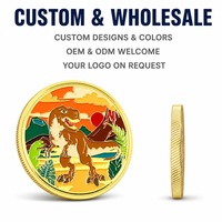 Badge commémoratif personnalisé en métal émaillé, motif scène de dinosaures, fabrication OEM, vente en gros, plaqué or, fabricant de pièces de défi