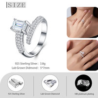 Bague en argent 925 avec diamant de laboratoire taille émeraude 1,25 ct, certifié IGI, poli miroir, pour bijoux de luxe pour soirées